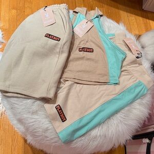 2018 PLAYBOY Beige and Mint Colorblock Women’s Set NEW Small Deadstock
